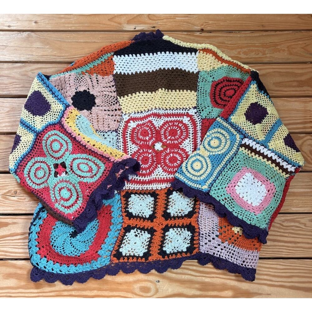 Saachi NWT $240 Women’s Hand crochet Color Block Cardigan O/S Multicolor Q11 - Picture 4 of 9